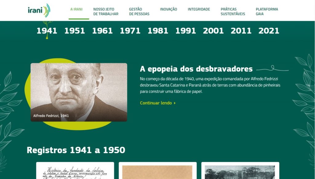 Irani 80 anos: print do hotsite especial com conteúdo produzido e editado pela República – Agência de Conteúdo.